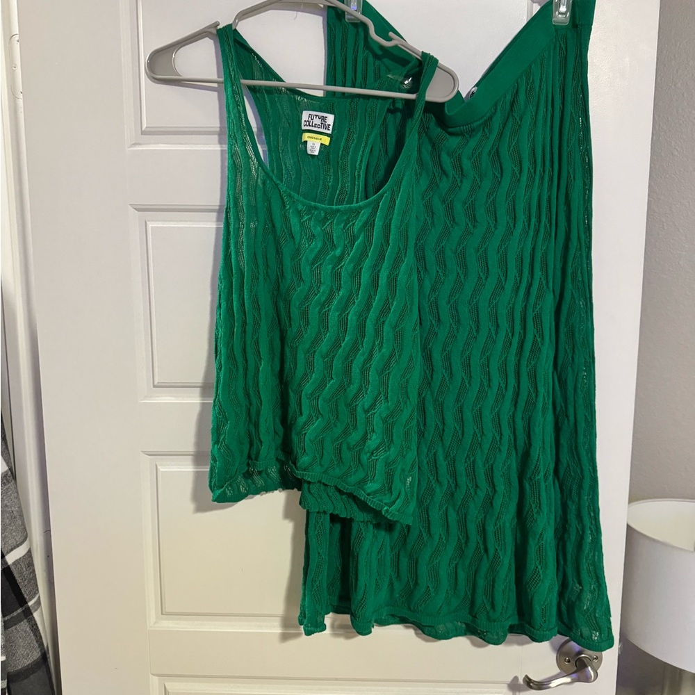 Emerald Green Sheer Tank Top and skirt set